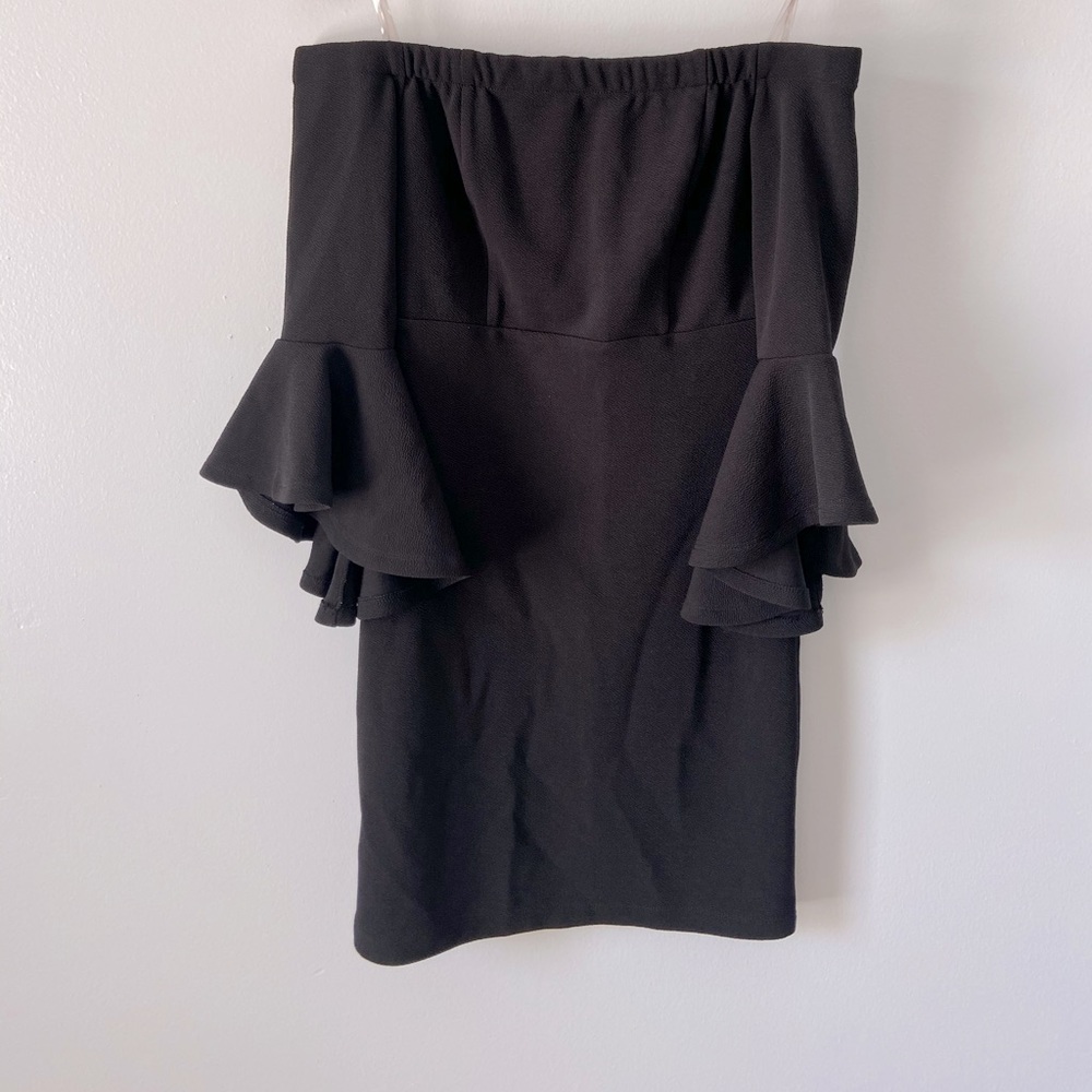 Off Shoulder Flare Arm Little Black Dress